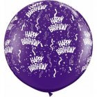 BALLOONS LATEX - QUARTZ PURPLE 'HAPPY BIRTHDAY' 3' ROUND PACK 2