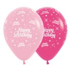 BALLOONS LATEX - HAPPY BIRTHDAY SPARKLE PINKS PACK 6