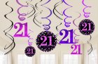 21ST BIRTHDAY HANGING SWIRLS - SPARKLING PINK PACK 12