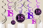 18TH BIRTHDAY HANGING SWIRLS - SPARKLING PINK PACK 12