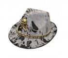 ADULT TATTERED PIRATE FEDORA WITH SILVER SKULL DESIGN