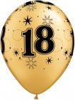 BALLOONS LATEX - 18TH BIRTHDAY GOLD WITH BLACK SPARKLE - PACK 25