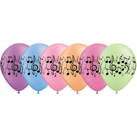BALLOONS LATEX - MUSICAL NOTE BRIGHT COLOURS PACK OF 24