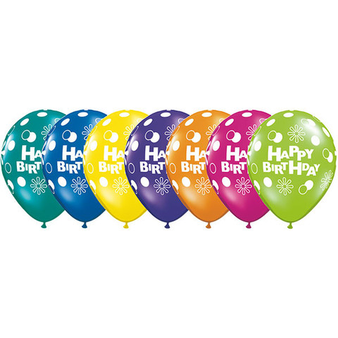 BALLOONS LATEX - HAPPY BIRTHDAY POLKA DOTS & CIRCLES PACK OF 6