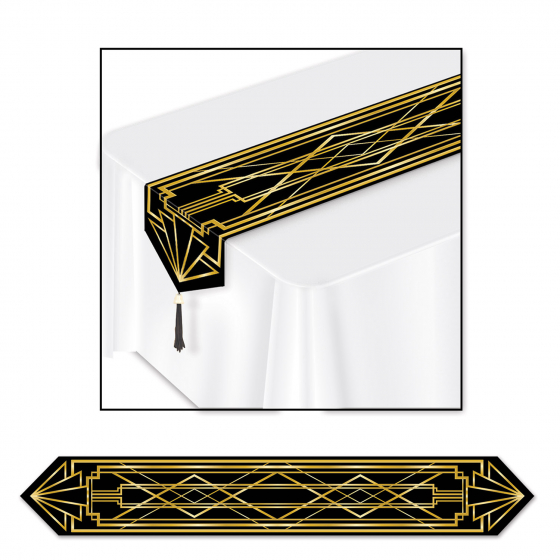 1920'S GREAT GATSBY BLACK & GOLD TABLE RUNNER WITH TASSELS