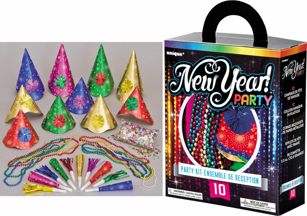 NEW YEARS EVE PARTY KIT FOR 10 MULTI COLOURED