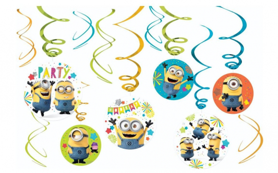 MINION PARTY HANGING SWIRL DECORATIONS - PACK OF 12