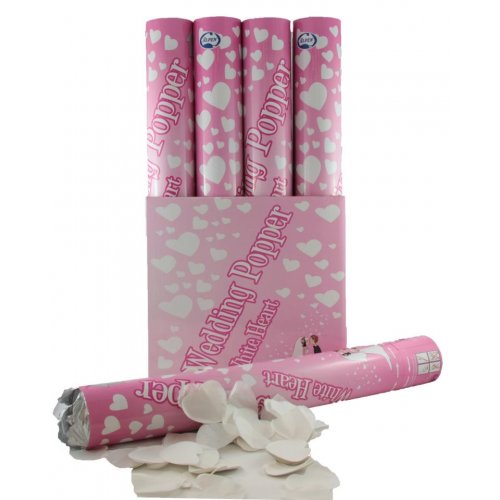 PARTY POPPERS - WHITE HEARTS CONFETTI WEDDING TWIST CANNON