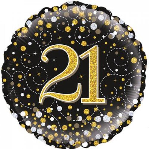 FOIL BALLOON 21ST BIRTHDAY SPARKLING FIZZ BLACK & GOLD