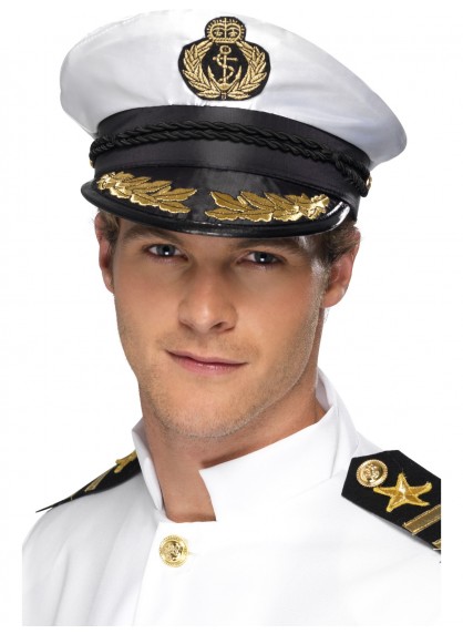 SAILOR CAPTAINS HAT DELUX - WHITE WITH GOLD EMBROIDERY