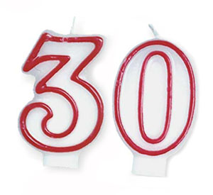 30TH BIRTHDAY CANDLE - RED & WHITE