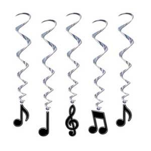 MUSICAL NOTES HANGING SWIRLS - PACK OF 5