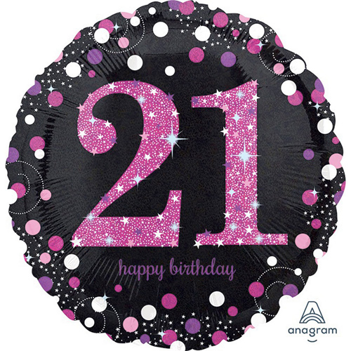 FOIL BALLOON - 21ST HAPPY BIRTHDAY PINK HOLOGRAPHIC