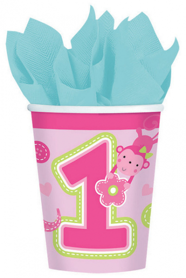 ONE WILD GIRL DESIGN 1ST BIRTHDAY CUPS - PACK OF 8