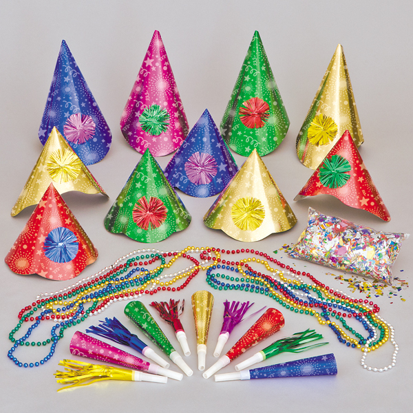 NEW YEARS EVE PARTY KIT FOR 10 MULTI COLOURED
