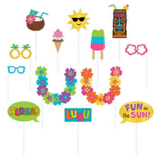 SELFIE PHOTO BOOTH PROPS - SUMMER LUAU PACK OF 13