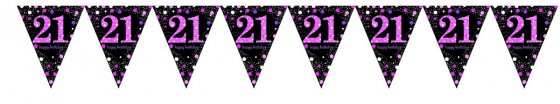 21ST BIRTHDAY PENNANT FLAG BUNTING - PINK & BLACK