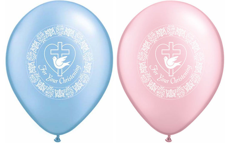 BALLOONS LATEX - PRINTED CHRISTENING WITH CROSS PACK OF 6