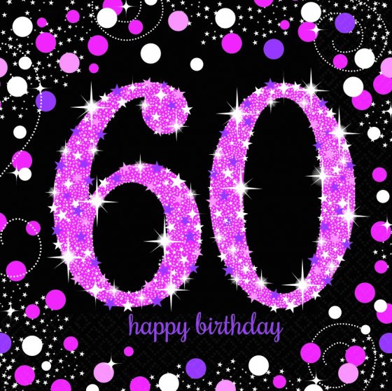 60TH BIRTHDAY NAPKINS PINK SPARKLING CELEBRATION - PACK OF 16