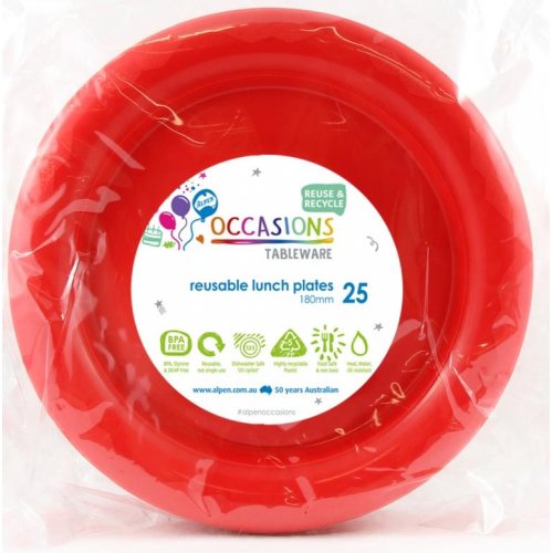DISPOSABLE ENTREE / SNACK PLATE - RED BULK PACK OF 100