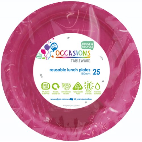DISPOSABLE ENTREE / SNACK PLATE - MAGENTA BULK PACK OF 100