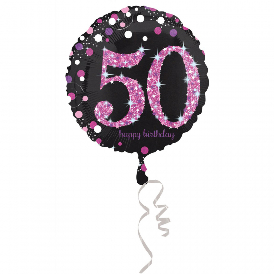 FOIL BALLOON - 50TH HAPPY BIRTHDAY PINK HOLOGRAPHIC
