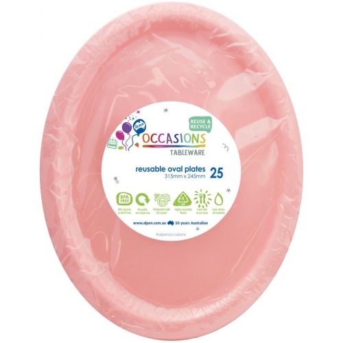 DISPOSABLE PLATES LARGE OVAL - PALE PINK BULK PACK OF 100
