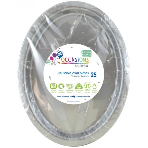 DISPOSABLE PLATES LARGE OVAL - SILVER BULK PACK OF 100