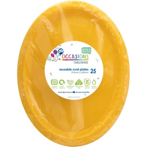 DISPOSABLE PLATES LARGE OVAL - YELLOW BULK PACK OF 100