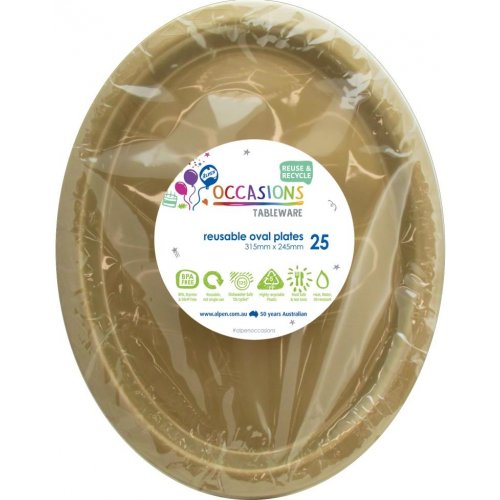 DISPOSABLE PLATES LARGE OVAL - GOLD BULK PACK OF 100