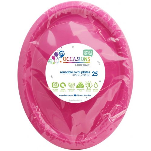 DISPOSABLE PLATES LARGE OVAL - MAGENTA BULK PACK OF 100