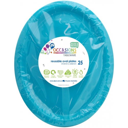 DISPOSABLE PLATES LARGE OVAL - AZURE BLUE BULK PACK OF 100