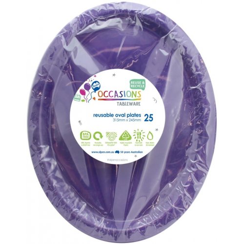 DISPOSABLE PLATES LARGE OVAL - PURPLE BULK PACK OF 100