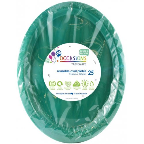DISPOSABLE PLATES LARGE OVAL - GREEN BULK PACK OF 100