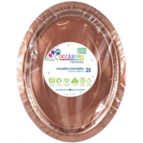 DISPOSABLE PLATES LARGE OVAL - ROSE GOLD BULK PACK OF 100