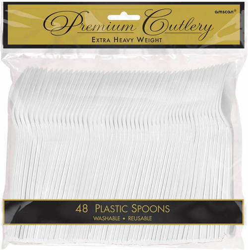 PREMIUM HEAVY WEIGHT FROSTY WHITE PLASTIC SPOONS - PACK OF 48