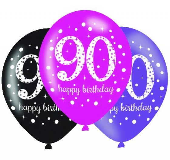 BALLOONS LATEX - 90TH PINK CELEBRATION ASSORTMENT - PACK 24