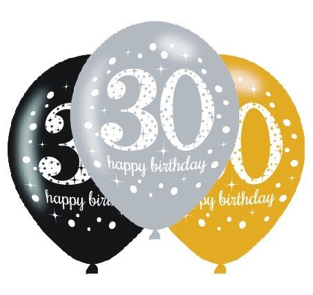 BALLOONS LATEX - 30TH SPARKLING ASSORTMENT - PACK 24
