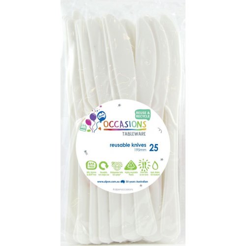 DISPOSABLE CUTLERY - WHITE KNIVES BULK PACK OF 100