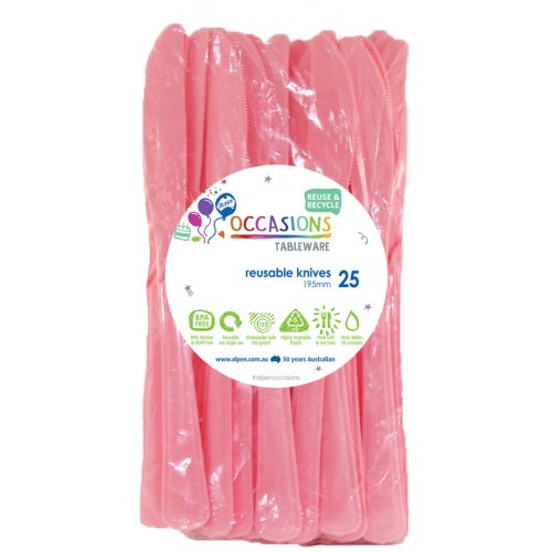 DISPOSABLE CUTLERY - PALE PINK KNIVES BULK PACK OF 100