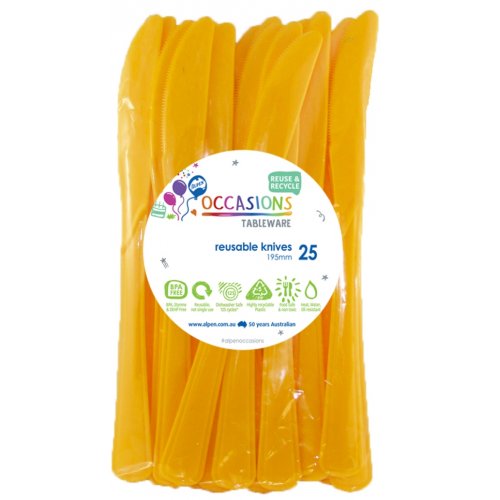 DISPOSABLE CUTLERY - YELLOW KNIVES BULK PACK OF 100