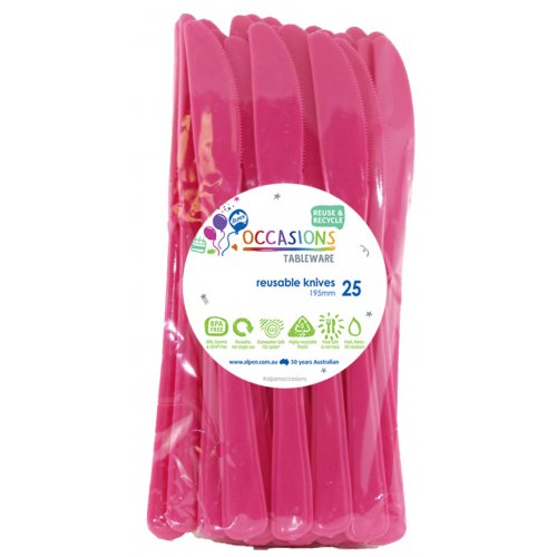 DISPOSABLE CUTLERY - MAGENTA KNIVES BULK PACK OF 100