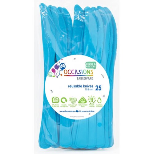 DISPOSABLE CUTLERY - AZURE BLUE KNIVES BULK PACK OF 100