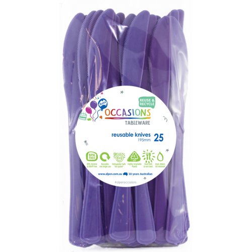 DISPOSABLE CUTLERY - PURPLE KNIVES BULK PACK OF 100