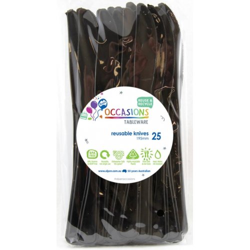 DISPOSABLE CUTLERY - BLACK KNIVES BULK PACK OF 100