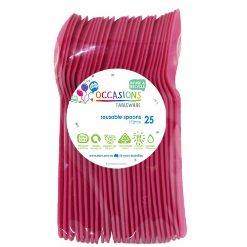 DISPOSABLE CUTLERY - MAGENTA SPOONS BULK PACK OF 100