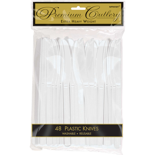 PREMIUM HEAVY WEIGHT FROSTY WHITE PLASTIC KNIVES - PACK OF 48