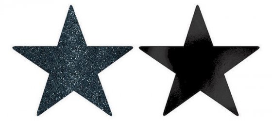 STARS - BLACK FOIL & GLITTER 12CM - PACK 5
