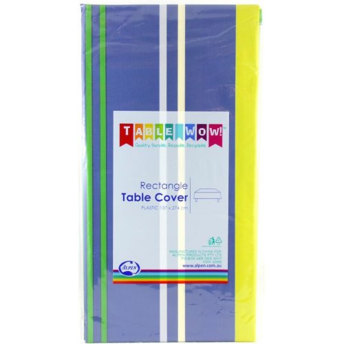 DISPOSABLE TABLECOVER - BLUE & GREEN STRIPES PACK OF 6