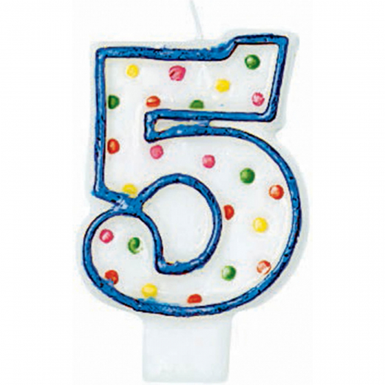 5TH BIRTHDAY PARTY CANDLE MULTI COLOURED POLKA